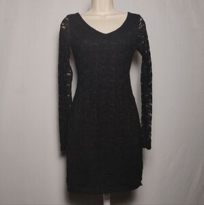 Black Lace Cutout Mini Dress | Long Sleeve | Size Small (Forever 21)